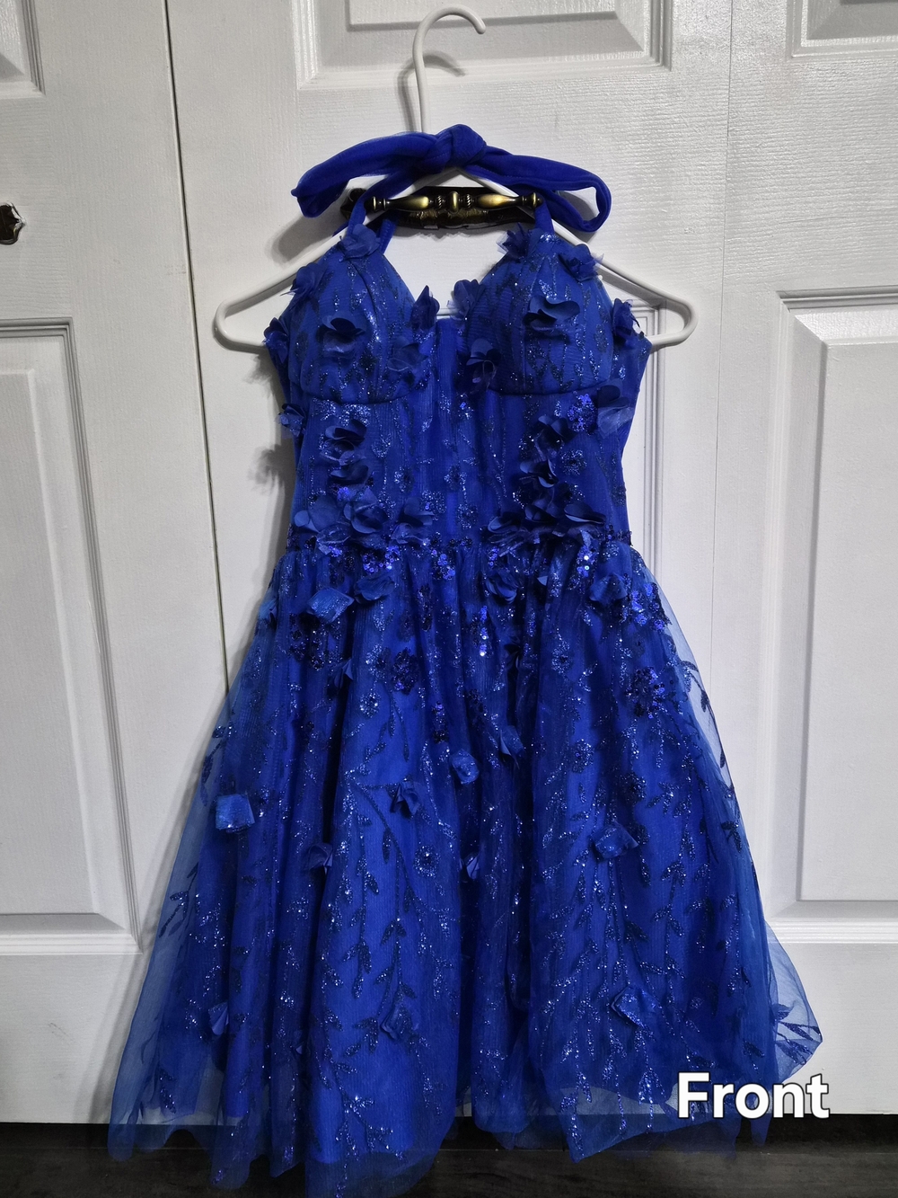 Ladivine 9243 Short Grad Dress Royal Blue, Corset Top, halter Neck,Size Medium